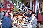 Some of the the Barnes Family and their guests enjoy Thangsgiving dinner and propose a toast to all others on a day for which we all have a lot to be thankful. Andrea Barnes at end of table with grand