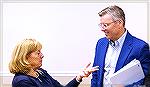 OPA board member Elaine Brady chats with OPA corporate counsel Bruce Bright during the 2024 OPA Annual Meeting of the Membership on 8/10/2024.