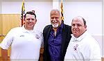 From left to right - OPVFD president Joe Enste, OPA president Rick Farr, and OPVFD Chief Joey Widgeon pose for a picture during the 2024 OPA Annual Meeting of the Membership on 8/10/2024.