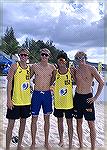 Carson Barnes [Grandson of Jack & Andrea Barnes] from Ocean View De. on left and his partner Ayden Keeter in yellow at the Worlds Under 21 Beach Volleyball Championships in Phuket, Thailand in 2021. W